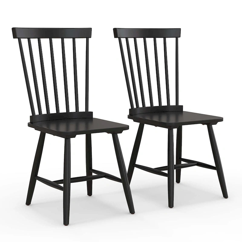 2 Chaises de salle à manger Windsor sans accoudoirs, dossier à fuseaux, bois noir/naturel