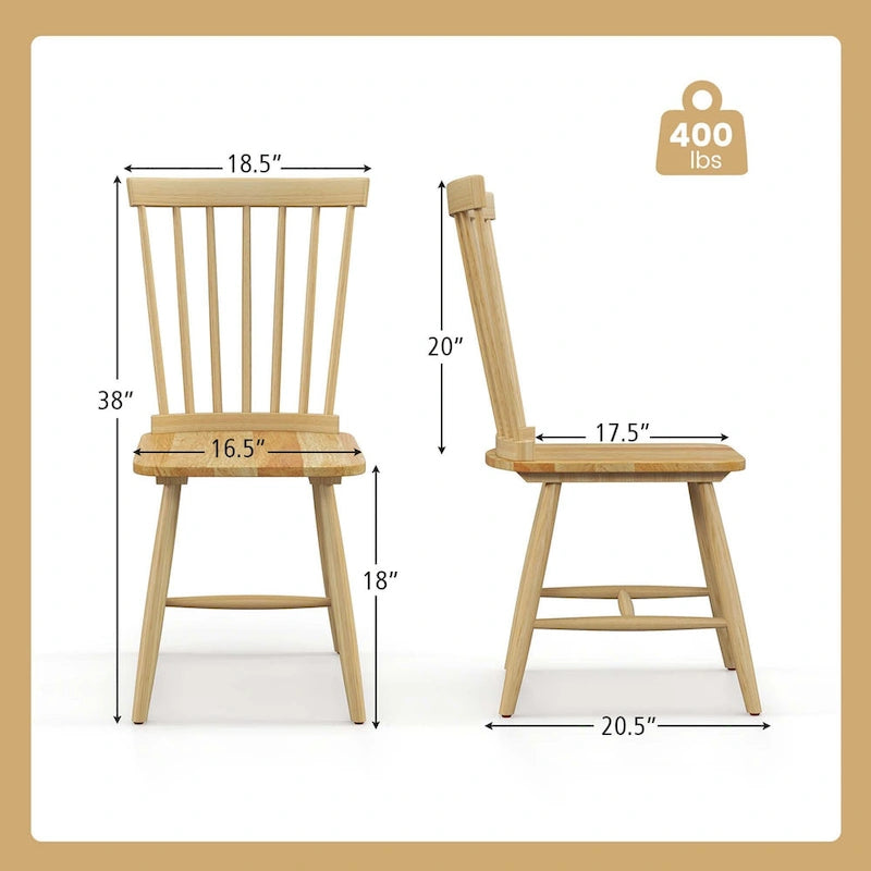 2 Chaises de salle à manger Windsor sans accoudoirs, dossier à fuseaux, bois noir/naturel