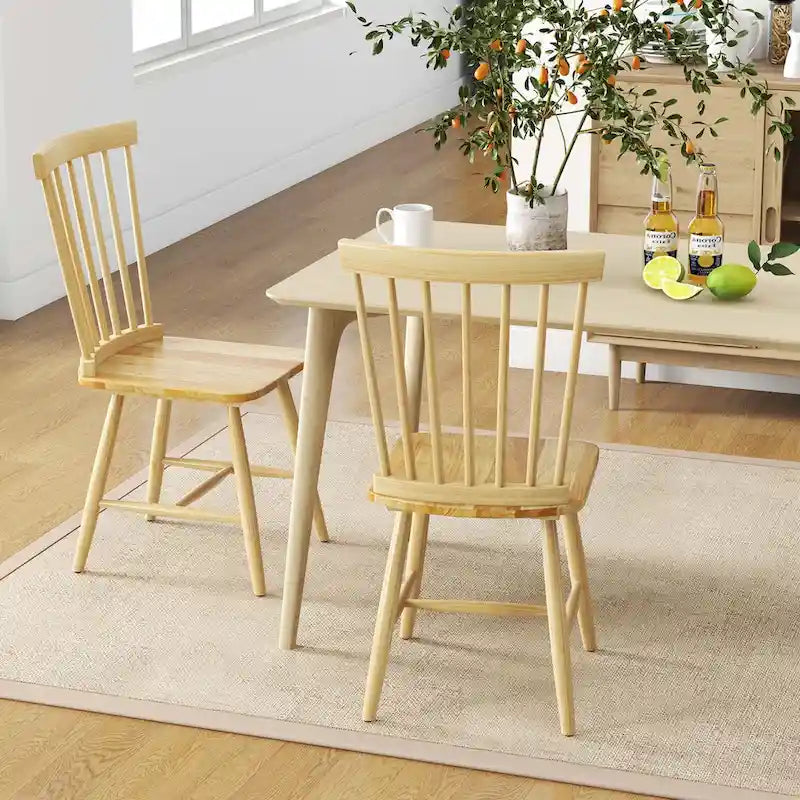 2 Chaises de salle à manger Windsor sans accoudoirs, dossier à fuseaux, bois noir/naturel