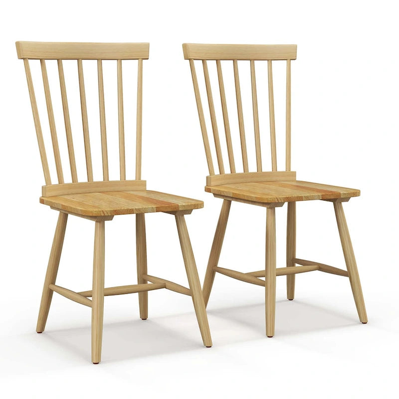 2 Chaises de salle à manger Windsor sans accoudoirs, dossier à fuseaux, bois noir/naturel