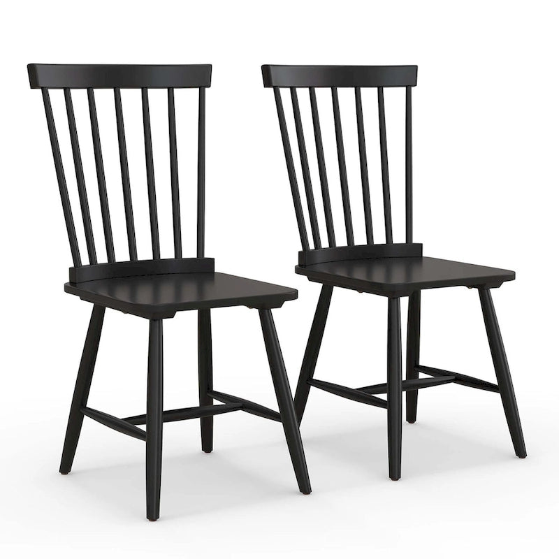 2 Chaises de salle à manger Windsor sans accoudoirs, dossier à fuseaux, bois noir/naturel