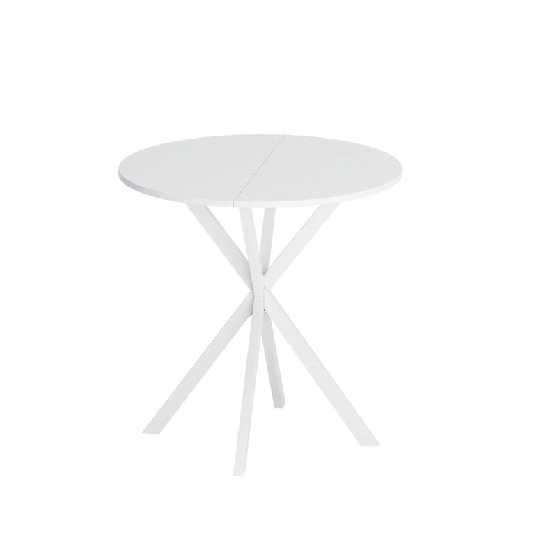 Table à manger ronde à pieds croisés, plateau amovible en deux parties
