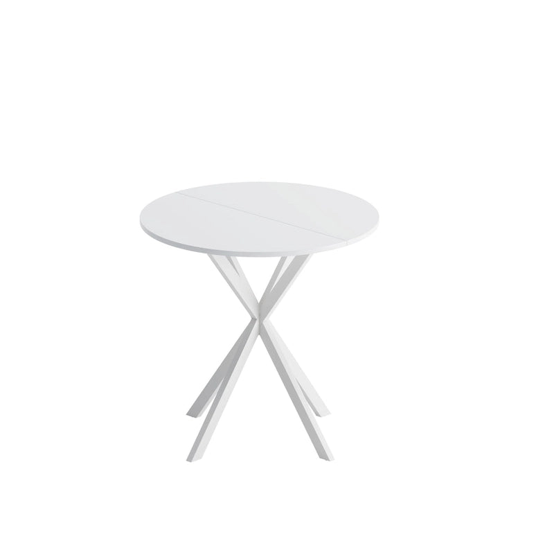 Table à manger ronde à pieds croisés, plateau amovible en deux parties