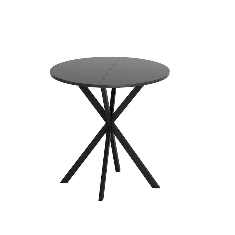 Table à manger ronde à pieds croisés, plateau amovible en deux parties