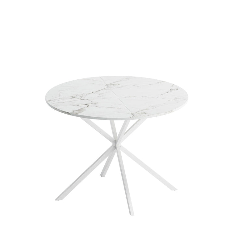 Table à manger ronde à pieds croisés, plateau amovible en deux parties