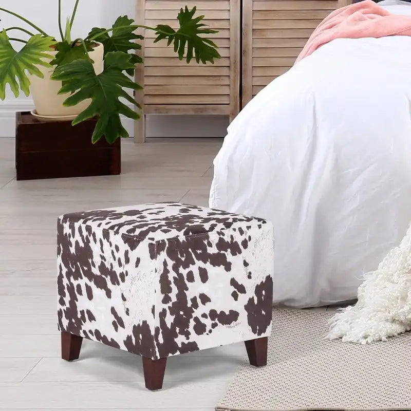 Banc d'appoint/Repose-pieds ottoman carré motif vache style britannique chic