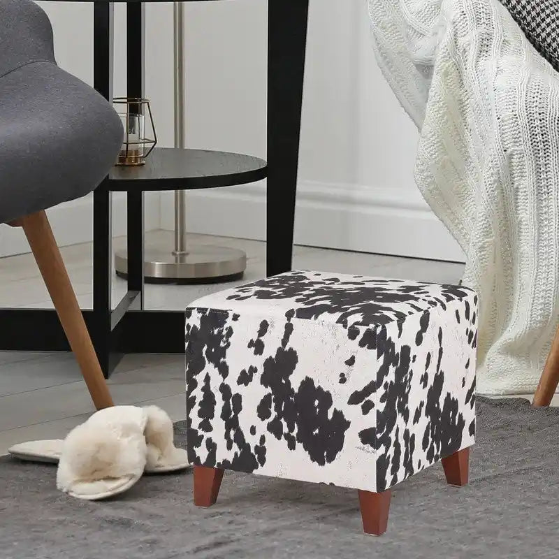 Banc d'appoint/Repose-pieds ottoman carré motif vache style britannique chic