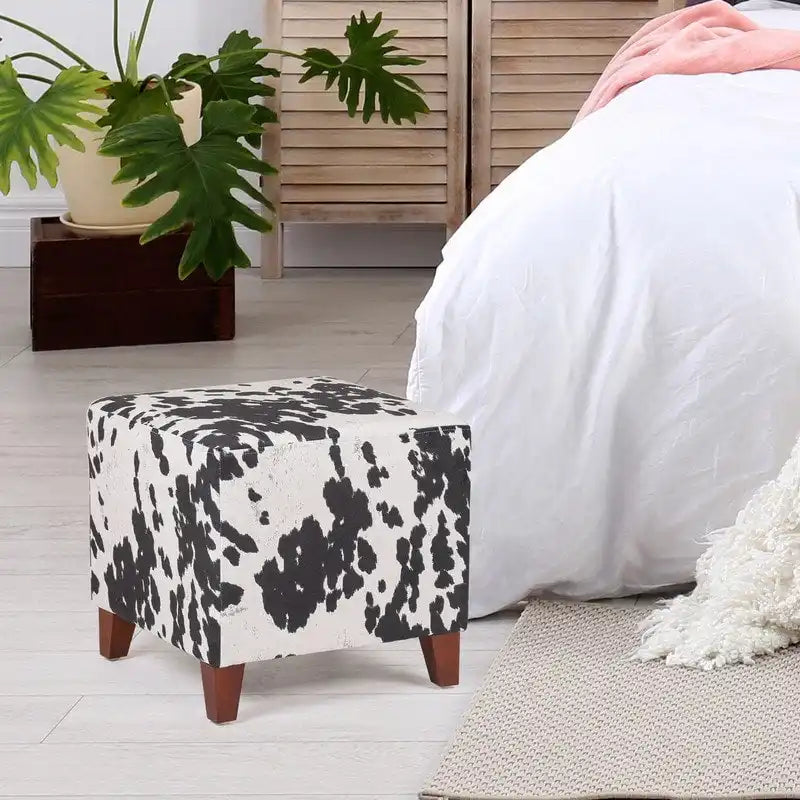 Banc d'appoint/Repose-pieds ottoman carré motif vache style britannique chic