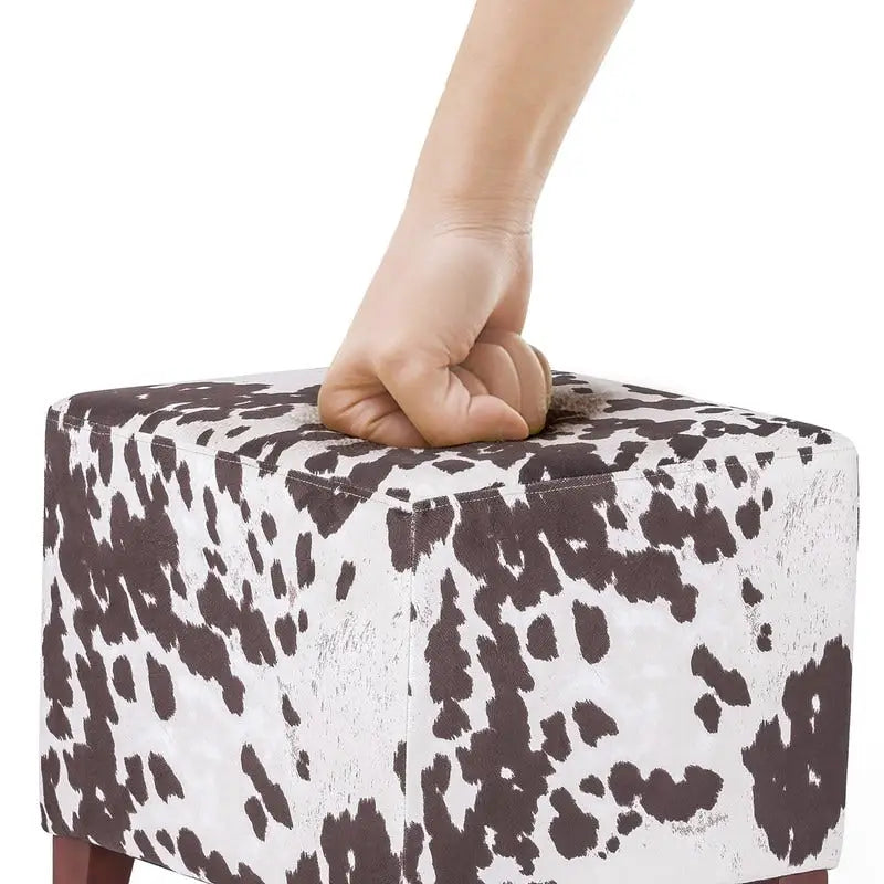 Banc d'appoint/Repose-pieds ottoman carré motif vache style britannique chic