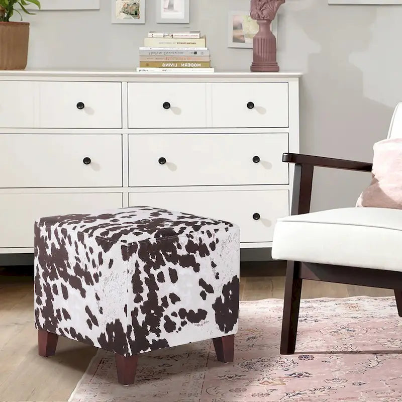Banc d'appoint/Repose-pieds ottoman carré motif vache style britannique chic