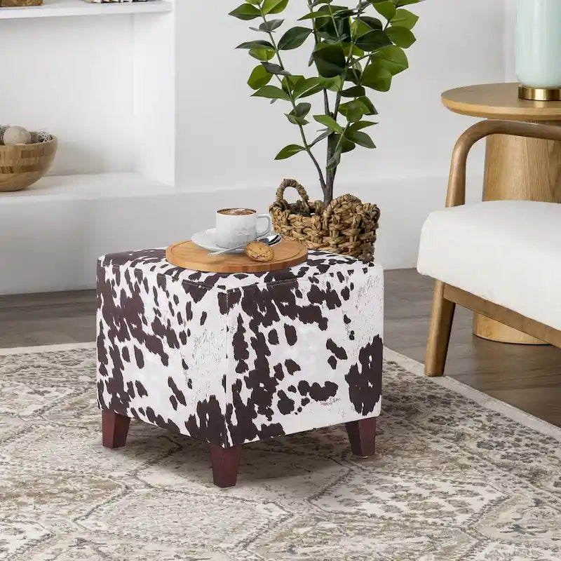 Banc d'appoint/Repose-pieds ottoman carré motif vache style britannique chic