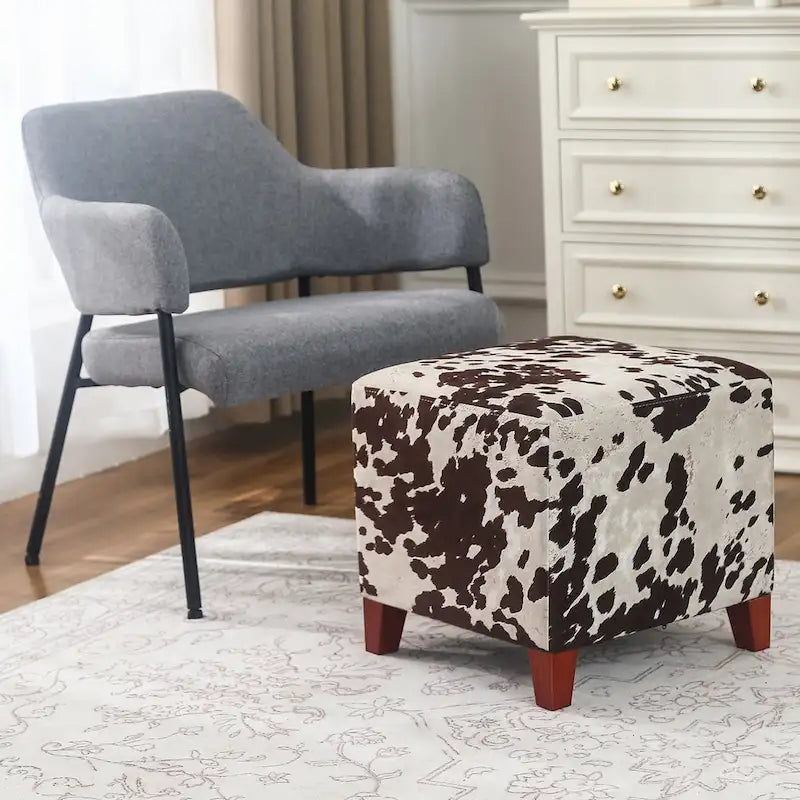 Banc d'appoint/Repose-pieds ottoman carré motif vache style britannique chic