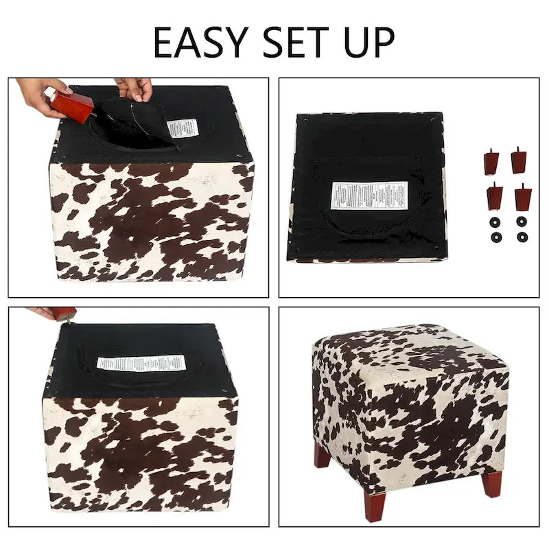 Banc d'appoint/Repose-pieds ottoman carré motif vache style britannique chic