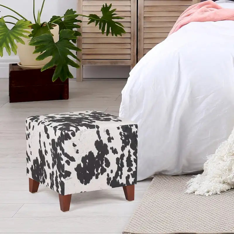 Banc d'appoint/Repose-pieds ottoman carré motif vache style britannique chic