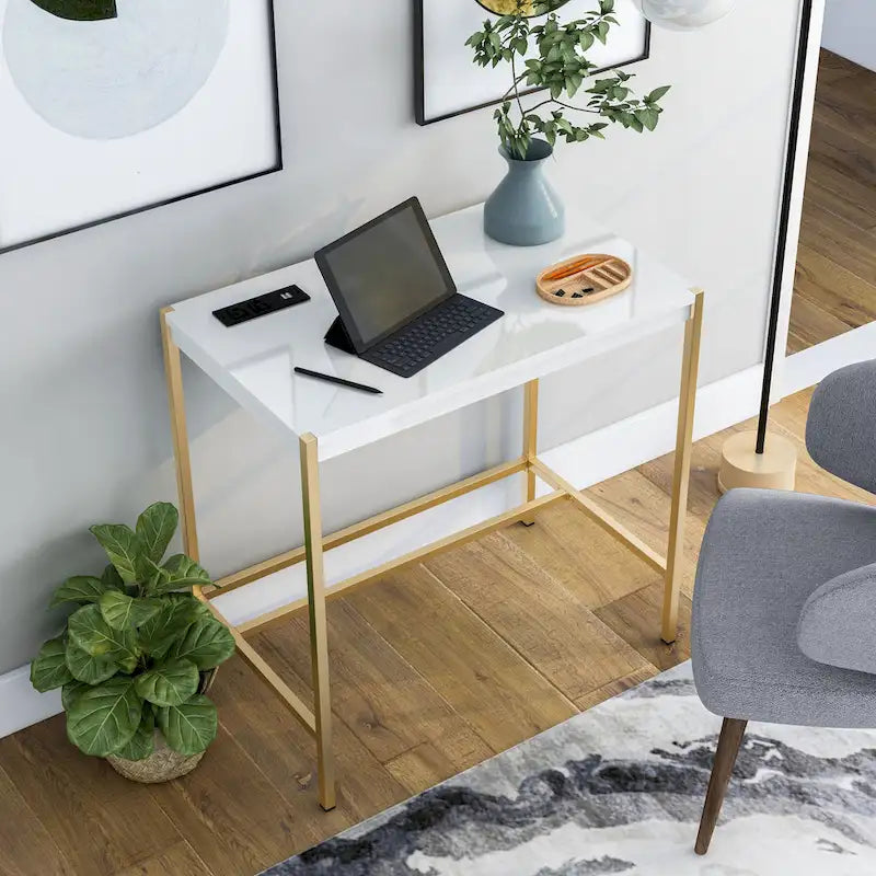 Bureau d'ordinateur moderne en acier de 30 pouces avec ports USB