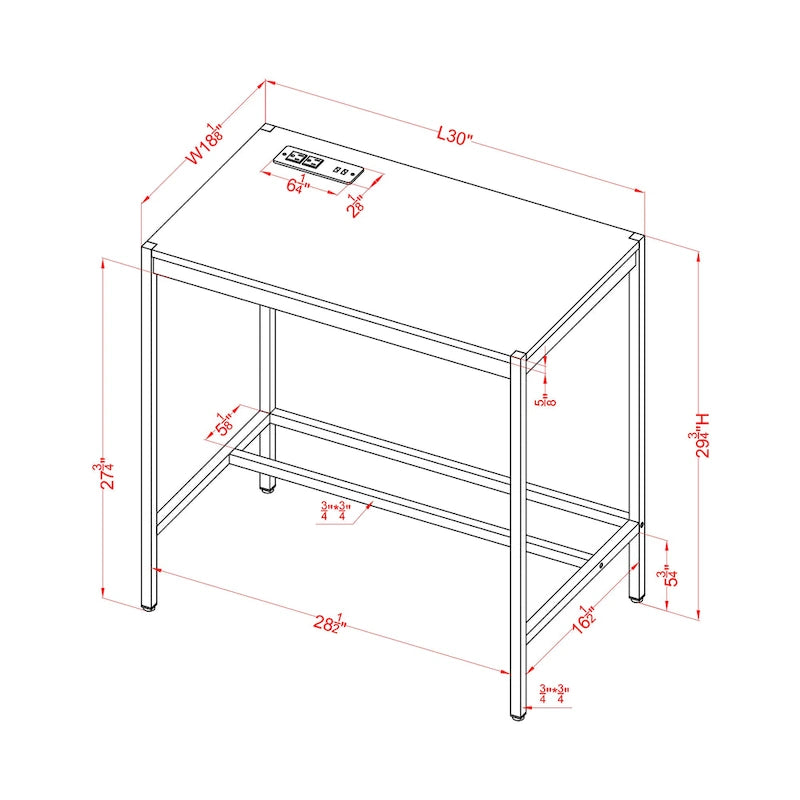 Bureau d'ordinateur moderne en acier de 30 pouces avec ports USB