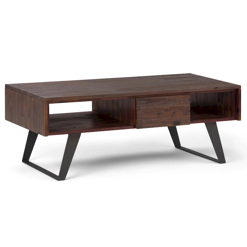 Table basse rectangulaire moderne en bois massif et métal