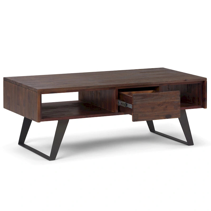 Table basse rectangulaire moderne en bois massif et métal