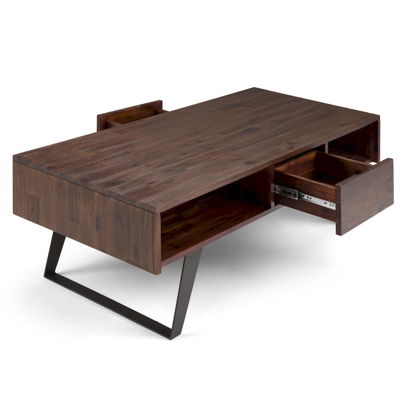 Table basse rectangulaire moderne en bois massif et métal