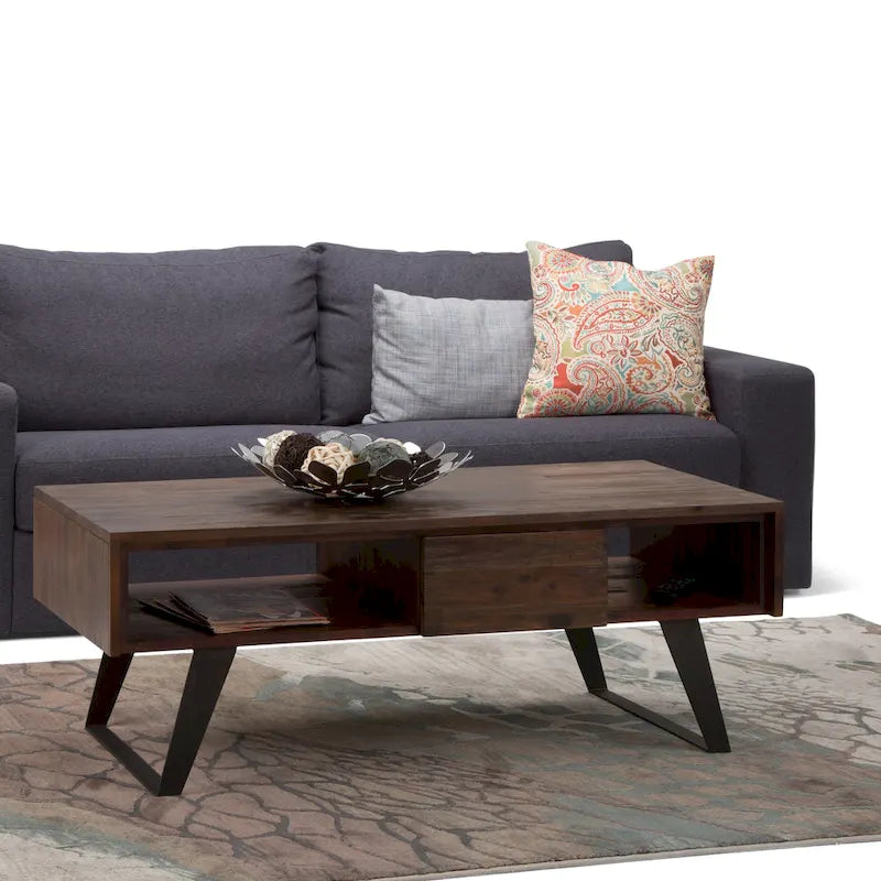 Table basse rectangulaire moderne en bois massif et métal