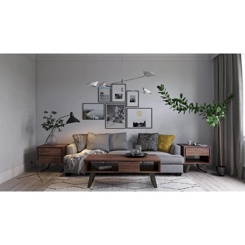 Table basse rectangulaire moderne en bois massif et métal