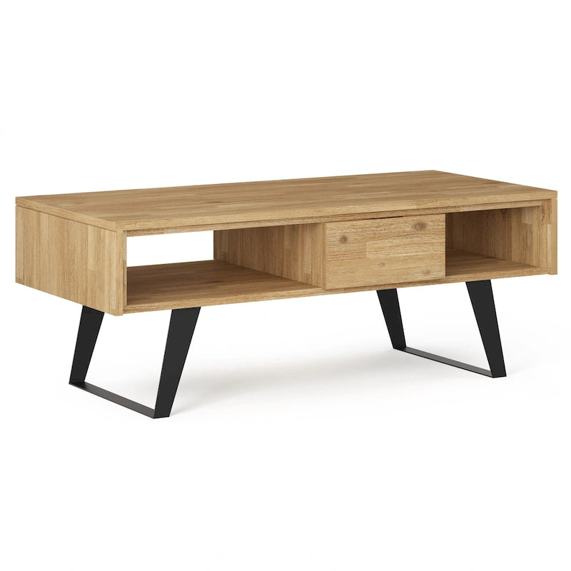 Table basse rectangulaire moderne en bois massif et métal