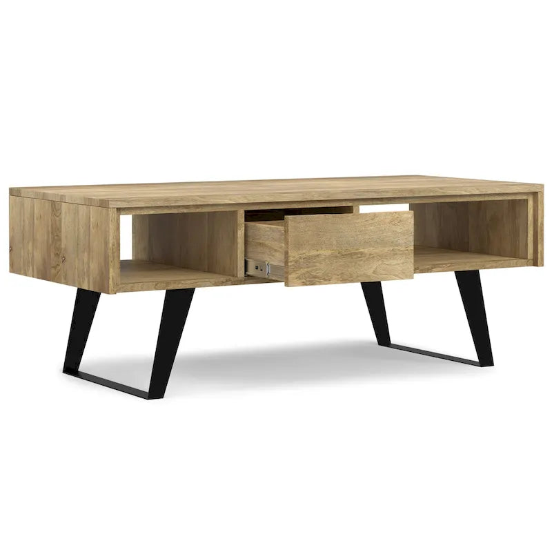 Table basse rectangulaire moderne en bois massif et métal