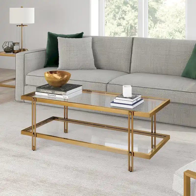 Table basse moderne en acier et verre