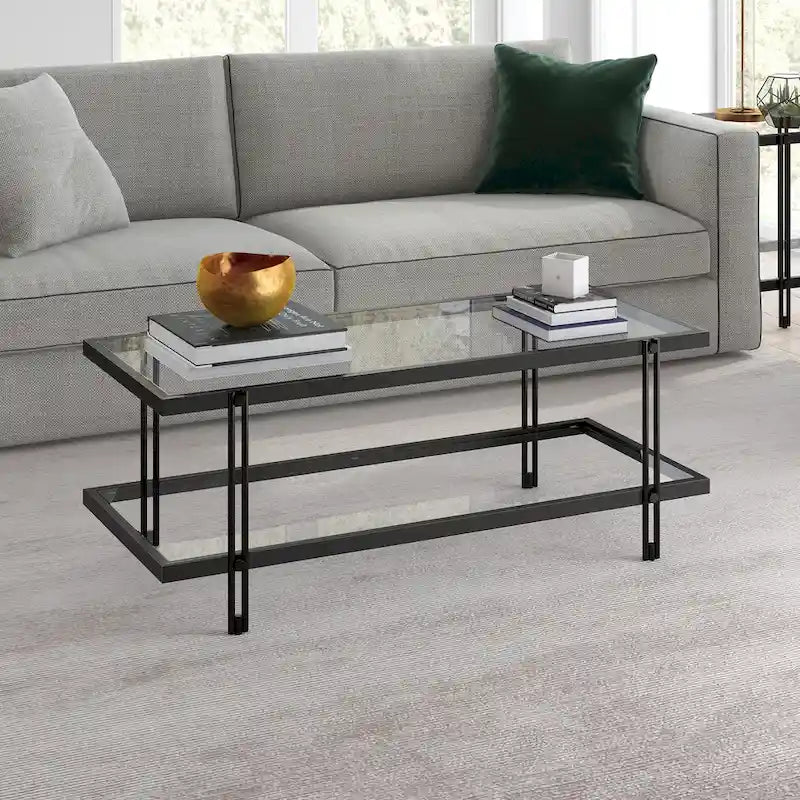Table basse moderne en acier et verre
