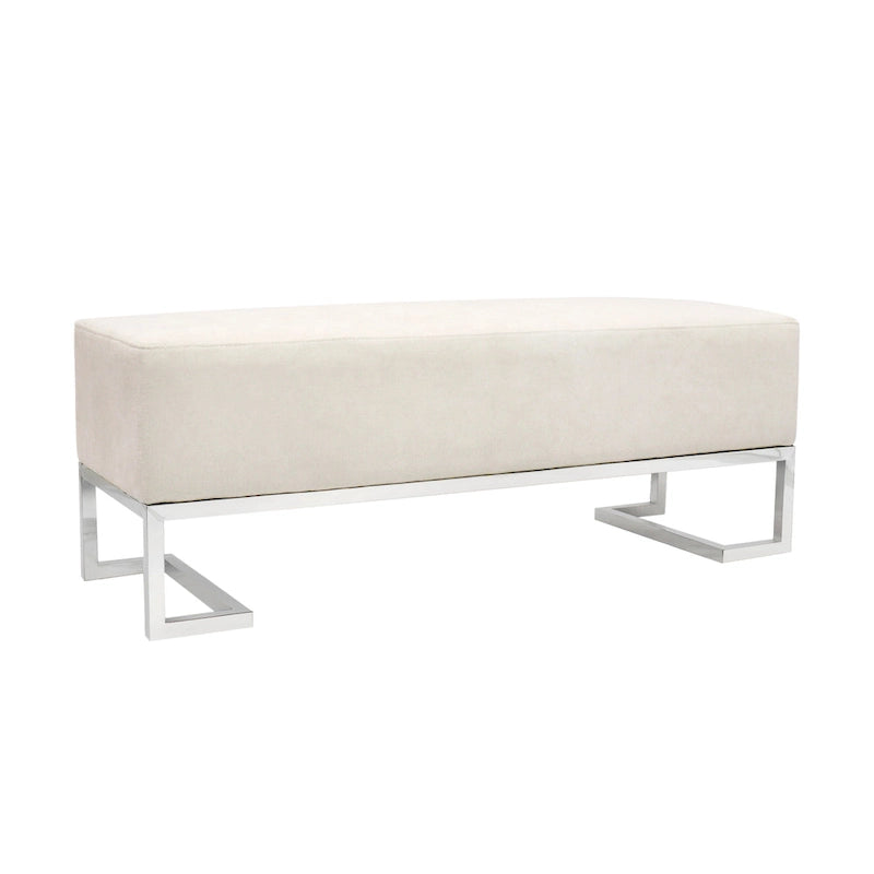 Pasargad Home Luxe Upholstered Stainless Steel Bench - W48xD16.5xH17.6