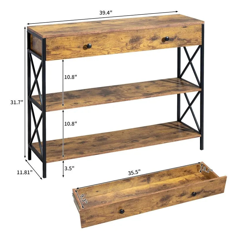 Console de table d'entrée à 3 niveaux avec tiroir et 2 rangements ouverts