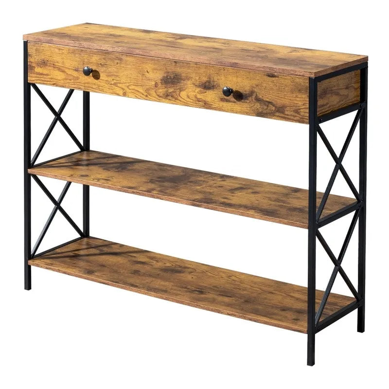 Console de table d'entrée à 3 niveaux avec tiroir et 2 rangements ouverts