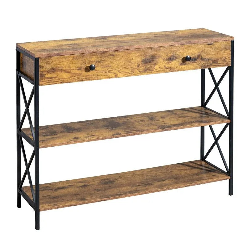Console de table d'entrée à 3 niveaux avec tiroir et 2 rangements ouverts