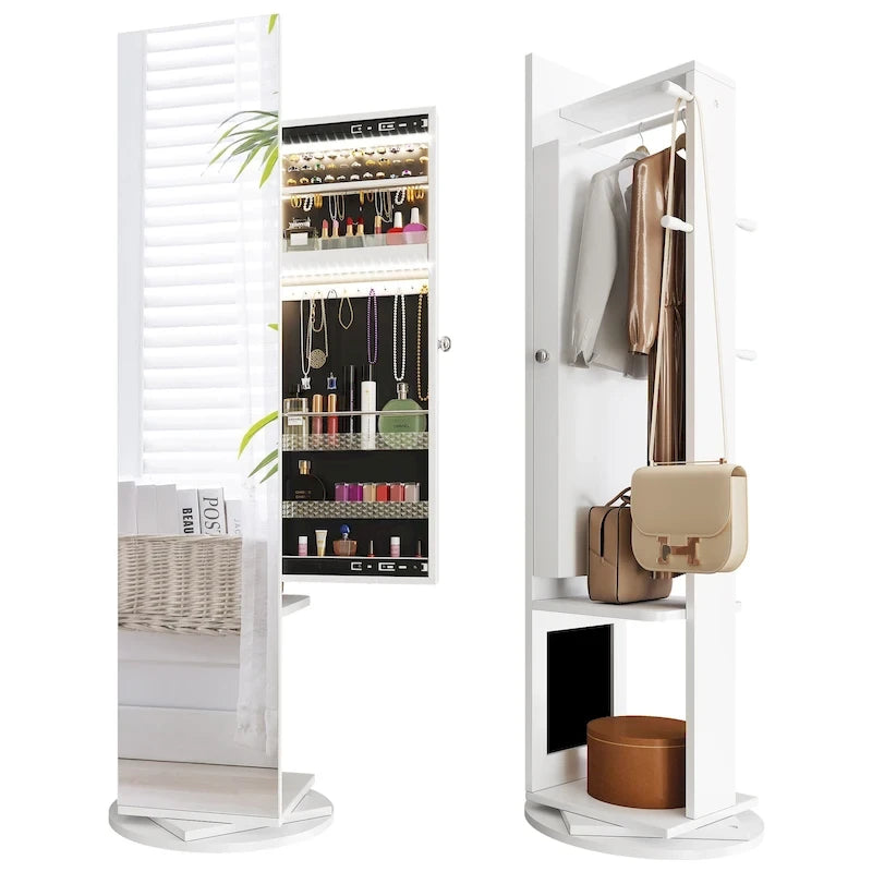 Miroir sur pied avec rangement à bijoux, verrouillable