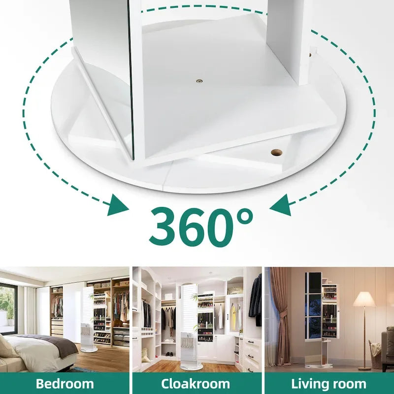 Miroir sur pied avec rangement à bijoux, verrouillable