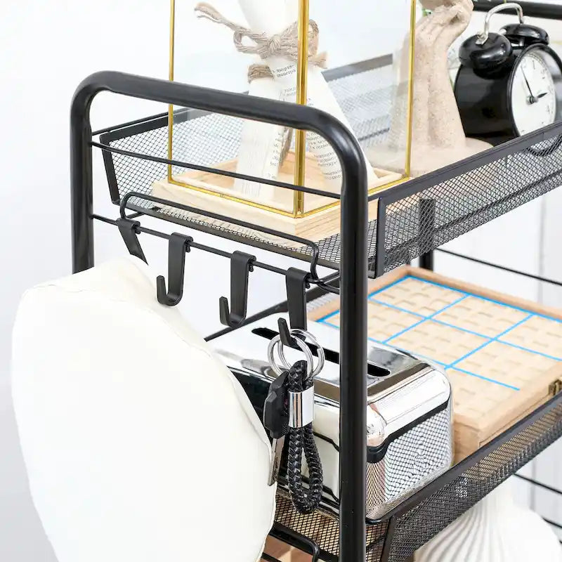 Chariot roulant utilitaire à 5 niveaux, chariot de rangement en métal, chariot de cuisine avec paniers en filet amovibles, noir