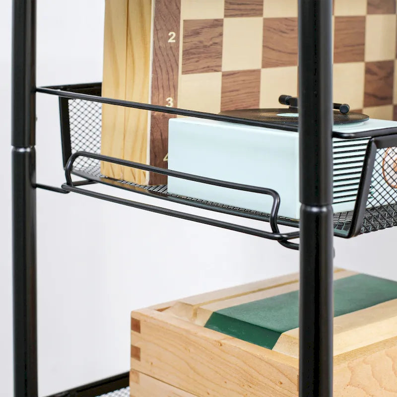 Chariot roulant utilitaire à 5 niveaux, chariot de rangement en métal, chariot de cuisine avec paniers en filet amovibles, noir