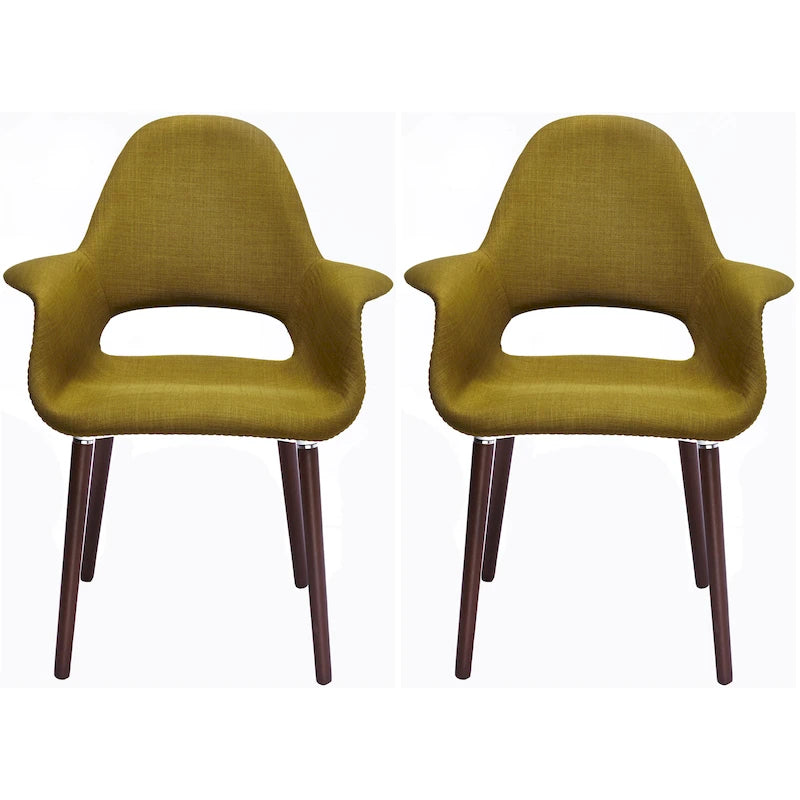 Lot de 2 fauteuils modernes rembourrés en tissu bio avec pieds en bois de noyer foncé pour salle à manger, bureau ou fauteuil d'appoint