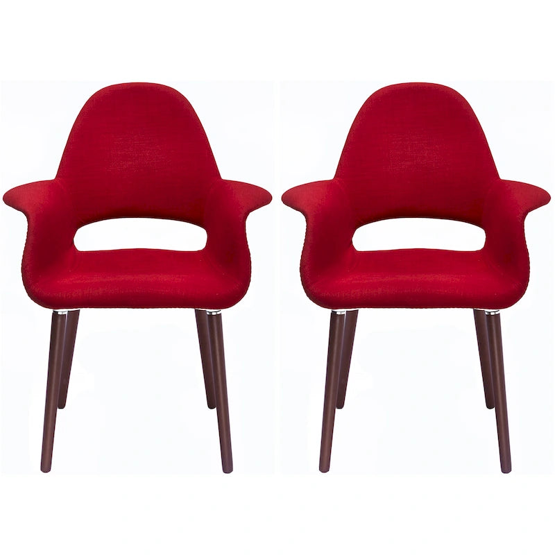 Lot de 2 fauteuils modernes rembourrés en tissu bio avec pieds en bois de noyer foncé pour salle à manger, bureau ou fauteuil d'appoint