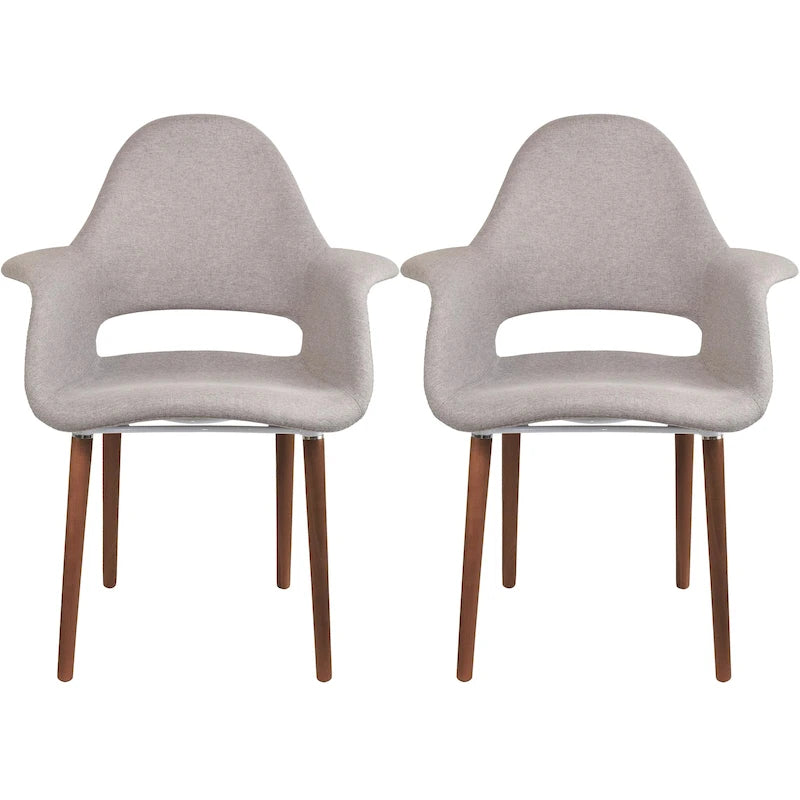 Lot de 2 fauteuils modernes rembourrés en tissu bio avec pieds en bois de noyer foncé pour salle à manger, bureau ou fauteuil d'appoint