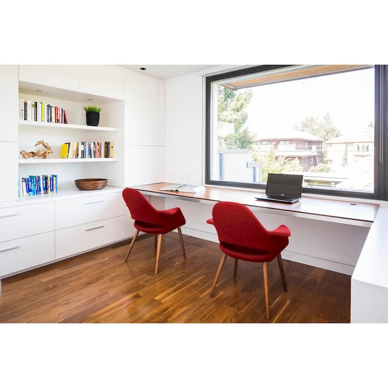Lot de 2 fauteuils modernes rembourrés en tissu bio avec pieds en bois de noyer foncé pour salle à manger, bureau ou fauteuil d'appoint