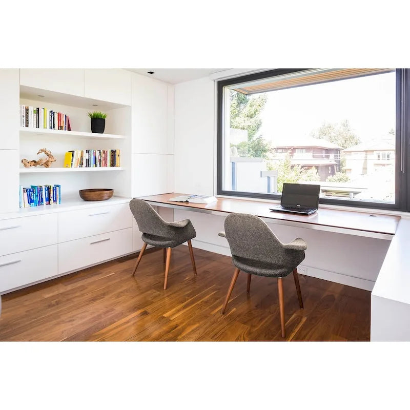 Lot de 2 fauteuils modernes rembourrés en tissu bio avec pieds en bois de noyer foncé pour salle à manger, bureau ou fauteuil d'appoint