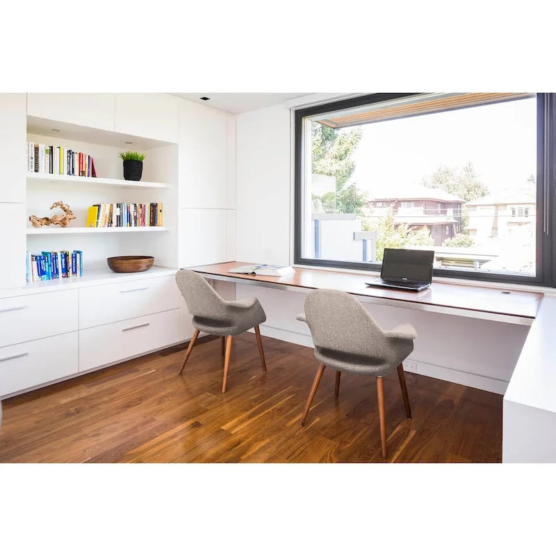 Lot de 2 fauteuils modernes rembourrés en tissu bio avec pieds en bois de noyer foncé pour salle à manger, bureau ou fauteuil d'appoint