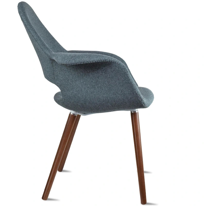 Lot de 2 fauteuils modernes rembourrés en tissu bio avec pieds en bois de noyer foncé pour salle à manger, bureau ou fauteuil d'appoint