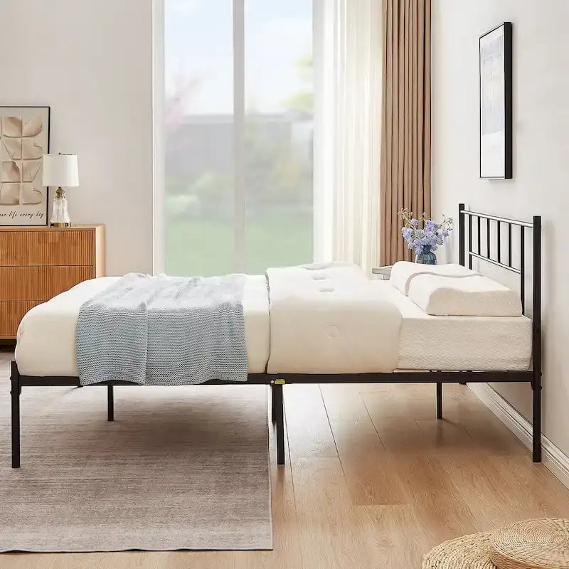 Cadre de lit 3 pièces avec tête de lit en bois et ensemble de 2 tables de chevet modernes