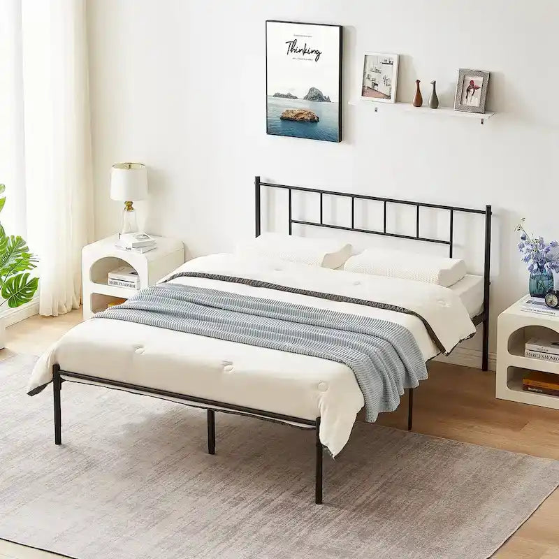 Cadre de lit 3 pièces avec tête de lit en bois et ensemble de 2 tables de chevet modernes