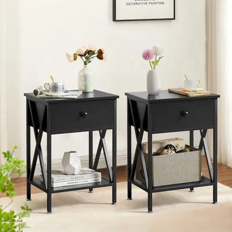 Cadre de lit 3 pièces avec tête de lit en bois et ensemble de 2 tables de chevet modernes