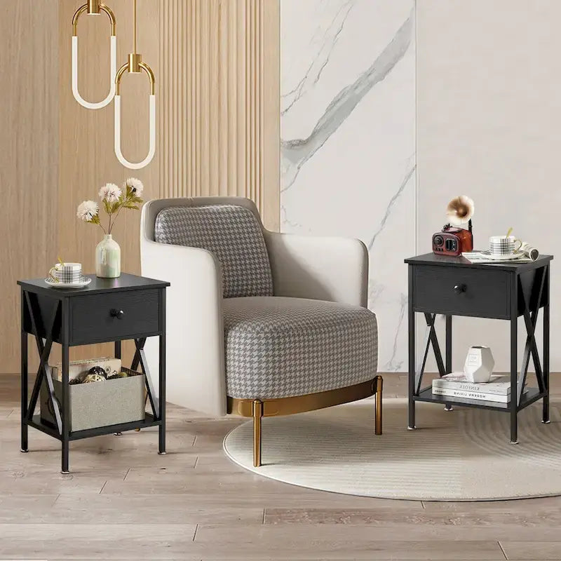 Cadre de lit 3 pièces avec tête de lit en bois et ensemble de 2 tables de chevet modernes