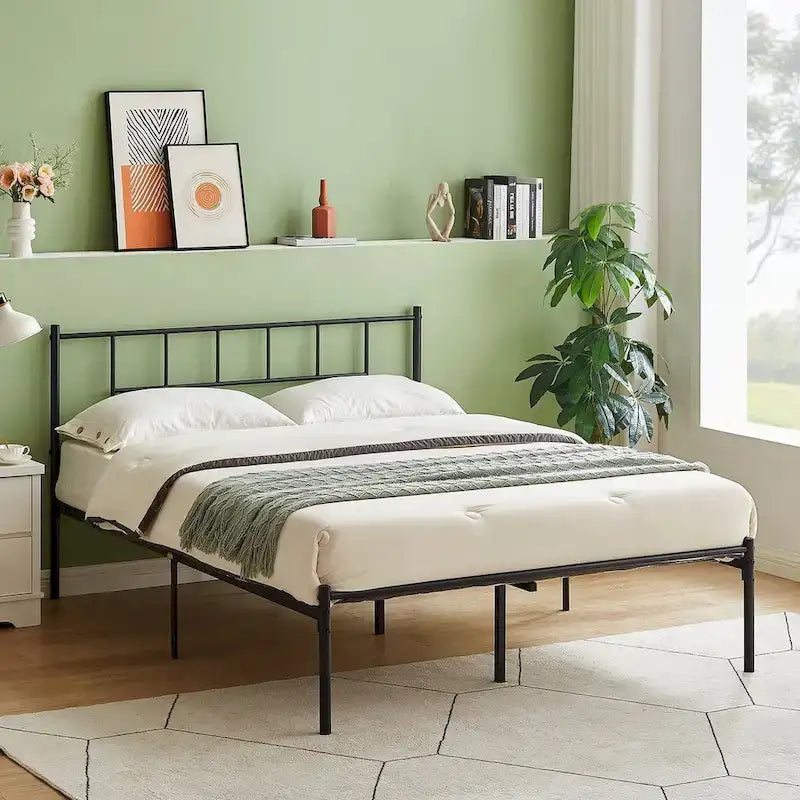 Cadre de lit 3 pièces avec tête de lit en bois et ensemble de 2 tables de chevet modernes
