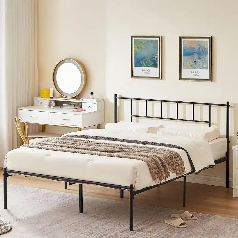 Cadre de lit 3 pièces avec tête de lit en bois et ensemble de 2 tables de chevet modernes